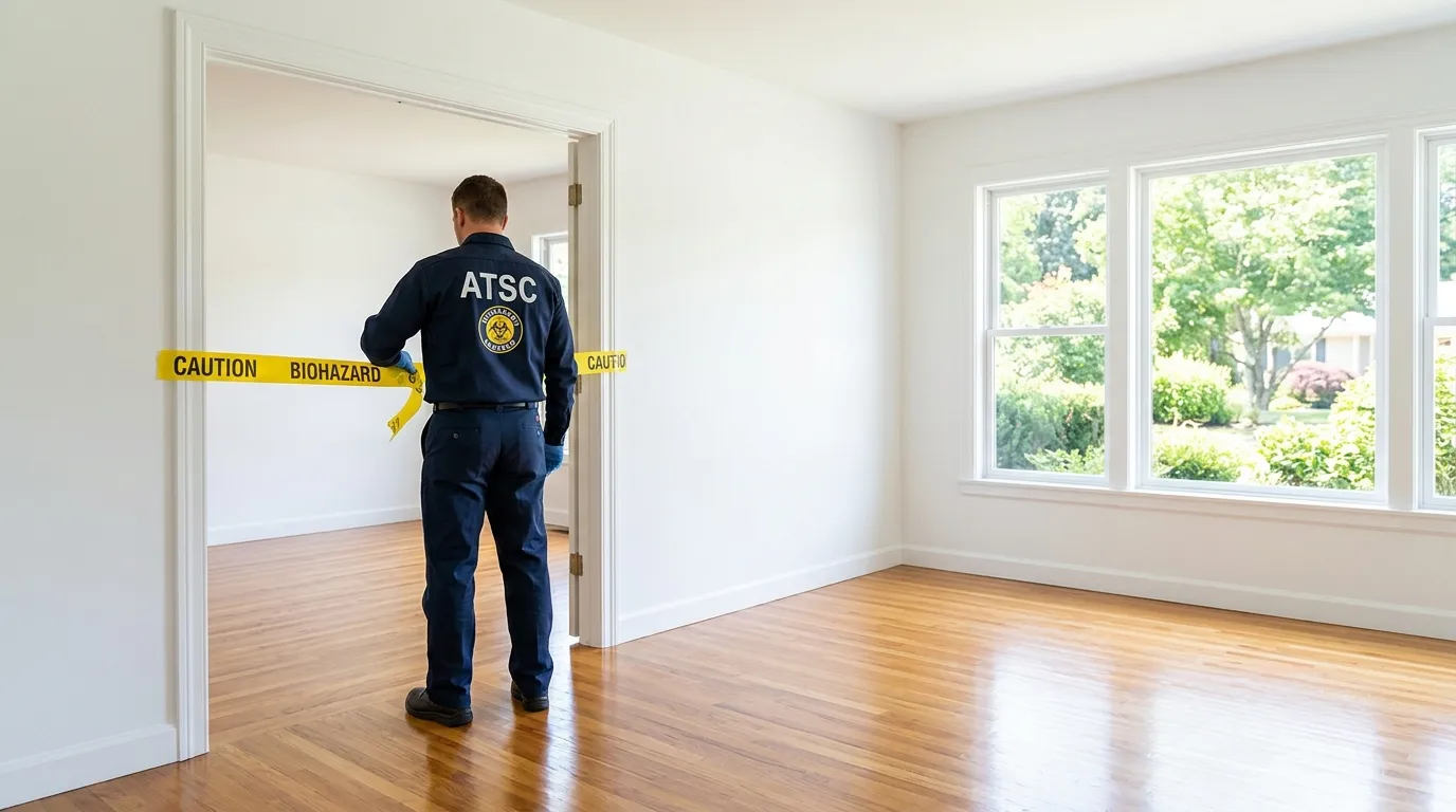 Certified biohazard cleanup crew performing Decomposition Cleanup in Grove